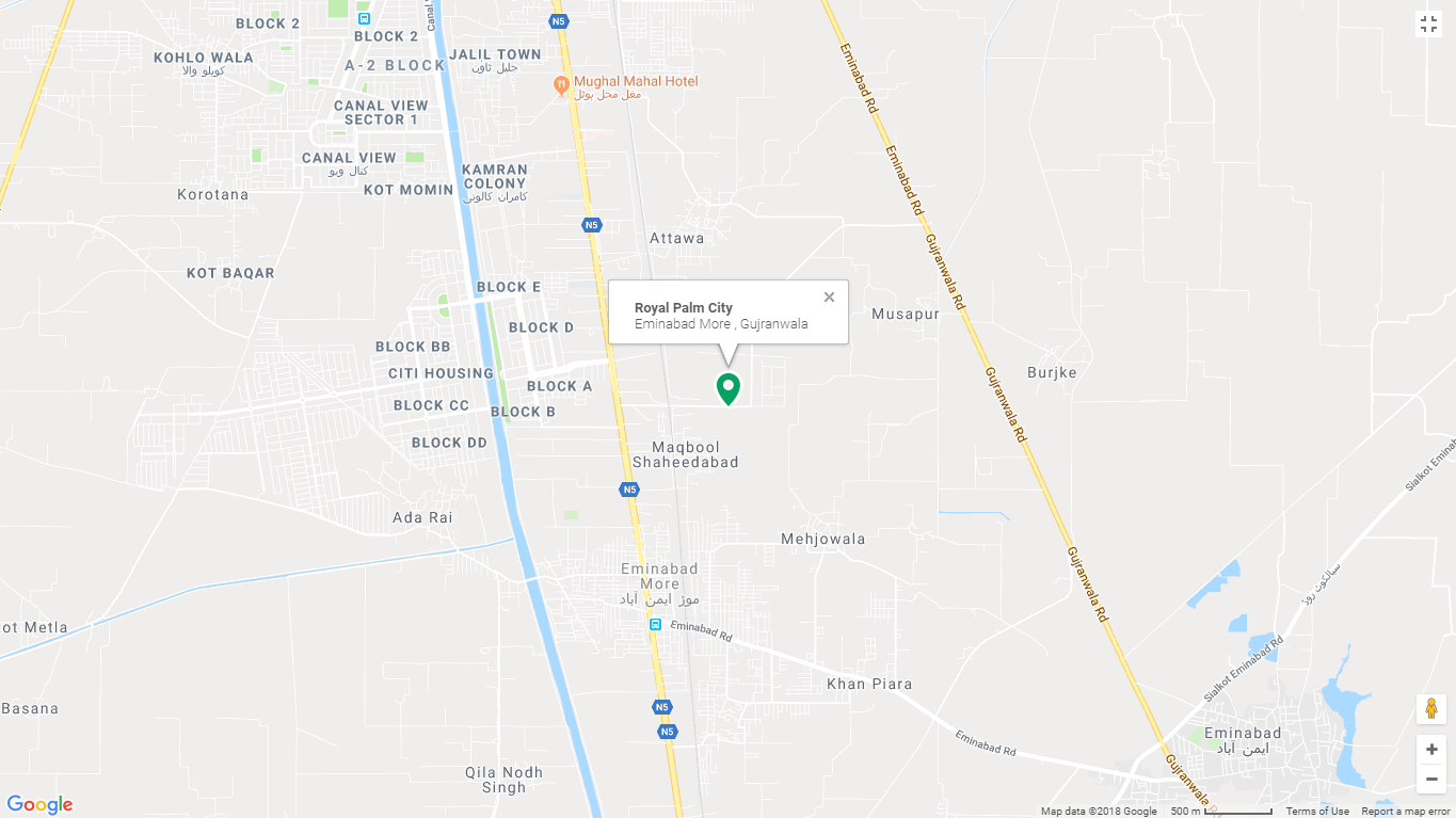 Royal Palm City Gujranwala Location Map